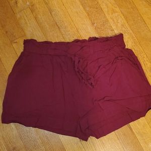 Burgundy paperbag shorts